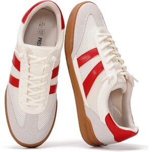 Men's Leather  Sneakers Memory Foam Lightweight Non-Slip Casual Shoes- Red\White